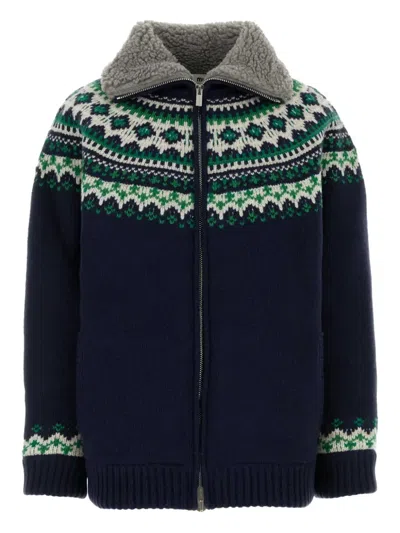 Miu Miu Fair-isle Pattern Wool Cardigan In Brown