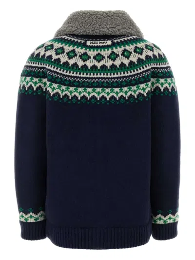 Miu Miu Fair-isle Pattern Wool Cardigan In Brown