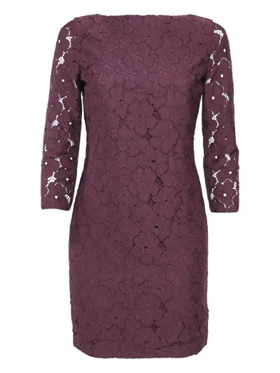 Pre-owned Diane Von Furstenberg Sarita Flower-lace Mini Dress In Purple