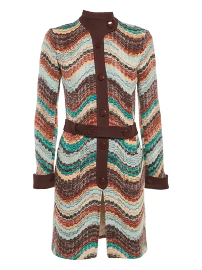 Pre-owned Missoni Zigzag Belted Coat In Brown