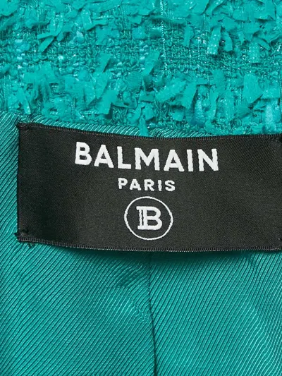 Pre-owned Balmain Tweed Double-breasted Blazer In Green