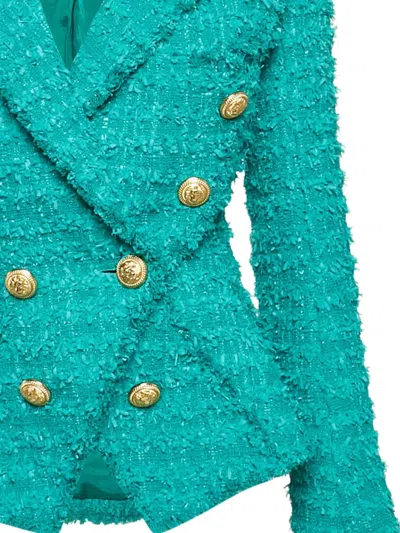 Pre-owned Balmain Tweed Double-breasted Blazer In Green