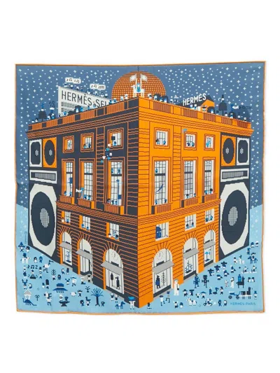 Pre-owned Hermes Faubourg Party Pocket Square In Blue