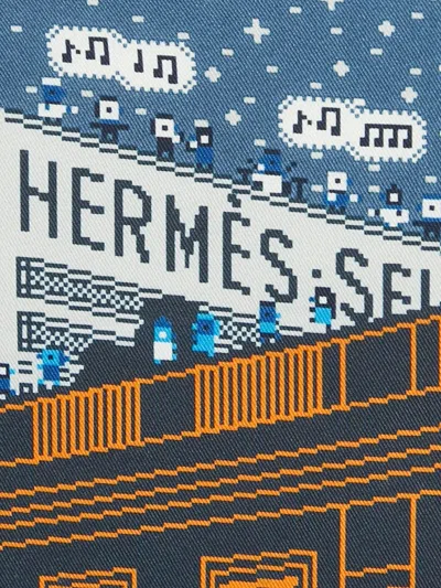 Pre-owned Hermes Faubourg Party Pocket Square In Blue