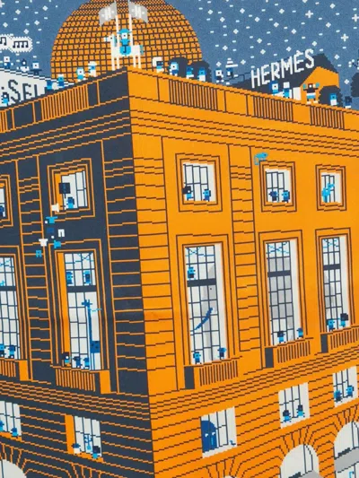 Pre-owned Hermes Faubourg Party Pocket Square In Blue