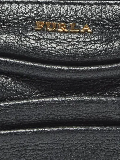 Pre-owned Furla Ruched Chain Crossbody Bag In Black