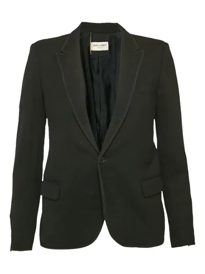 Pre-owned Saint Laurent Peak-lapel Wool Blazer In Black