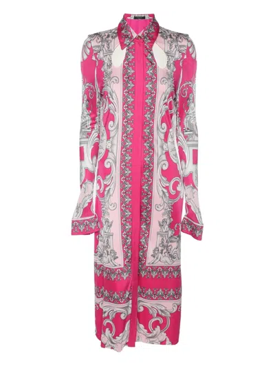 Pre-owned Versace Baroque-print Satin Shirt In Pink