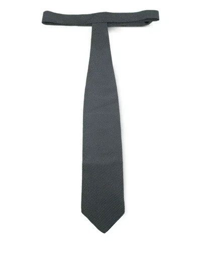 Pre-owned Giorgio Armani Striped Silk Tie In Black