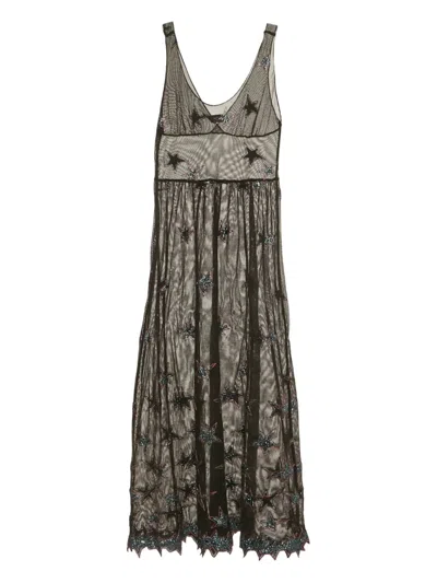 Pre-owned Fleur Du Mal 2010s Star-embroidered Mesh Dress In Black