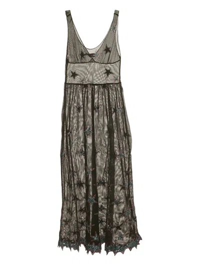 Pre-owned Fleur Du Mal 2010s Star-embroidered Mesh Dress In Black