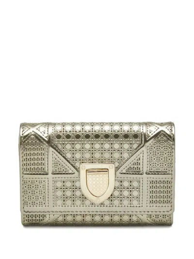 Pre-owned Dior Micro-cannage Patent Leather Wallet In Gold