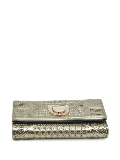 Pre-owned Dior Micro-cannage Patent Leather Wallet In Gold