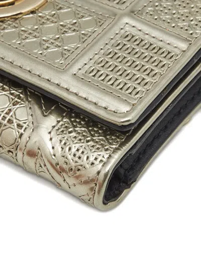 Pre-owned Dior Micro-cannage Patent Leather Wallet In Gold