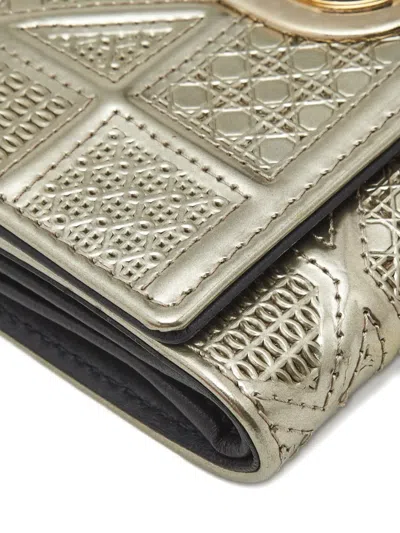 Pre-owned Dior Micro-cannage Patent Leather Wallet In Gold