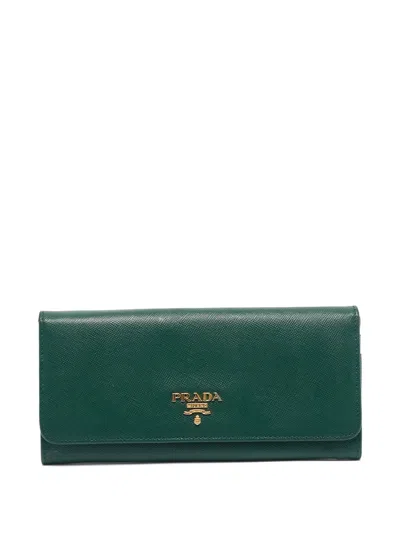 Pre-owned Prada Continental Flap Wallet In Green