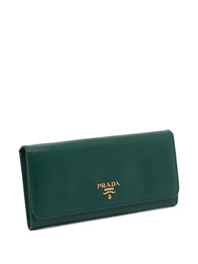 Pre-owned Prada Continental Flap Wallet In Green