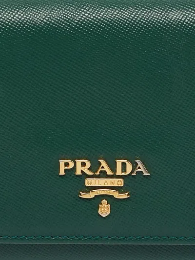 Pre-owned Prada Continental Flap Wallet In Green