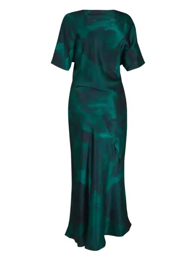 Kiton Abstract-print Midi Dress In Green