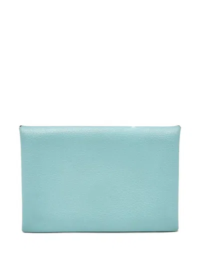 Pre-owned Hermes Calvi Cardholder In Blue