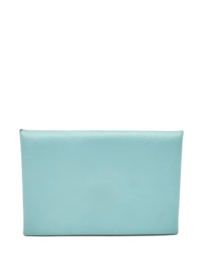 Pre-owned Hermes Calvi Cardholder In Blue