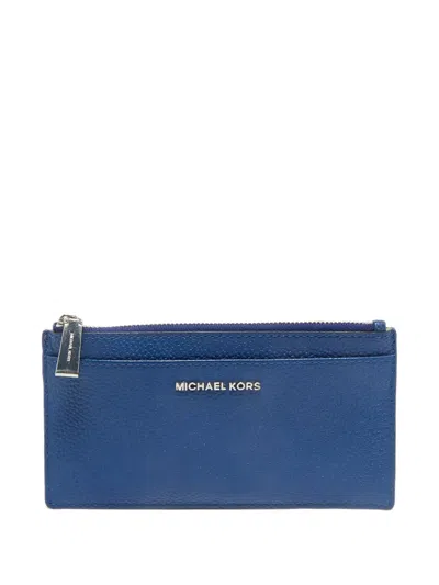 Pre-owned Michael Kors Vintage Leather Zip Card Holder In Blue