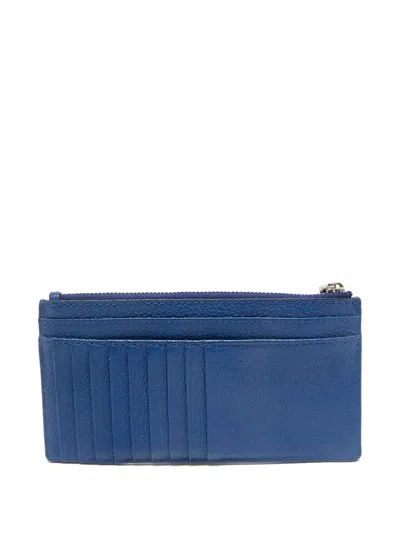 Pre-owned Michael Kors Vintage Leather Zip Card Holder In Blue
