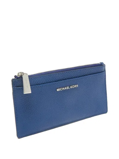 Pre-owned Michael Kors Vintage Leather Zip Card Holder In Blue