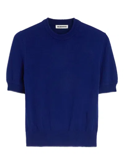 Jil Sander Wool Knitted T-shirt In Blue