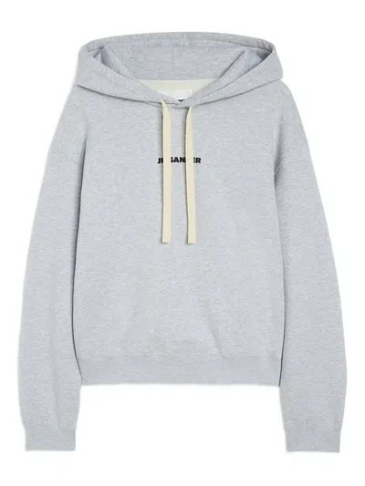 Jil Sander Gray Printed-logo Hoodie In Brown