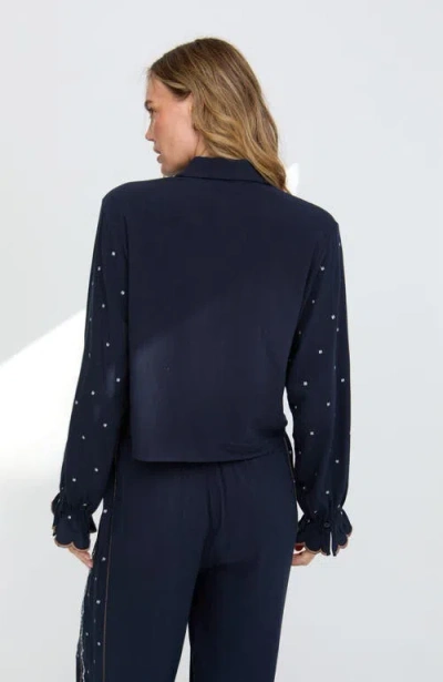 Raffya Anai Half Placket Embroidered Blouse In Blue