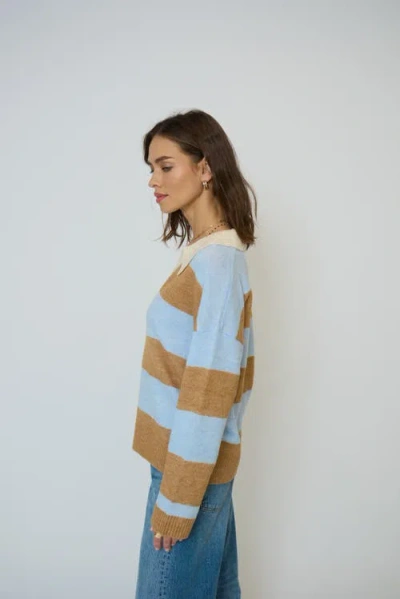 Central Park West Marley Striped Rugby Sweater In Blue