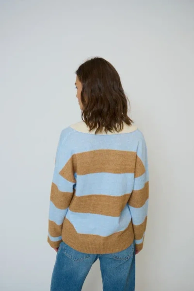 Central Park West Marley Striped Rugby Sweater In Blue