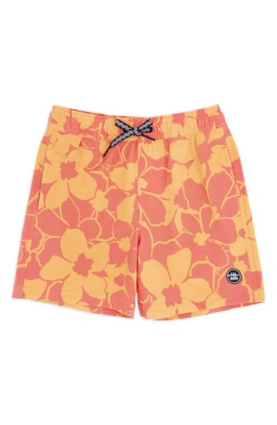 Feather 4 Arrow Kids' Hibiscus Volley Trunks In Orange