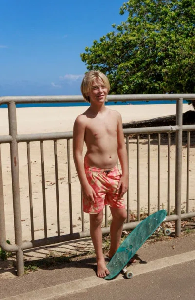 Feather 4 Arrow Kids' Hibiscus Volley Trunks In Orange