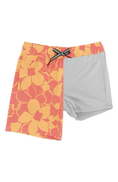 Feather 4 Arrow Kids' Hibiscus Volley Trunks In Orange