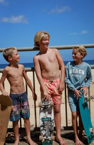 Feather 4 Arrow Kids' Hibiscus Volley Trunks In Orange