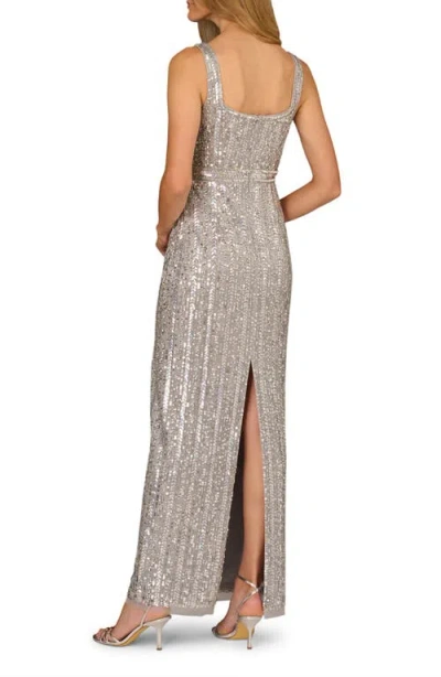 Aidan Mattox Sequin Sleeveless Gown In Silver