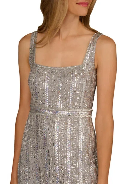 Aidan Mattox Sequin Sleeveless Gown In Silver