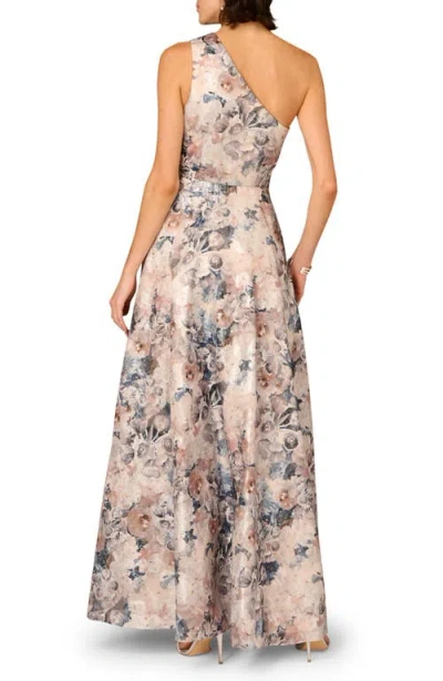Aidan Mattox Metallic Jacquard Ruffle One-shoulder Ballgown In Multi