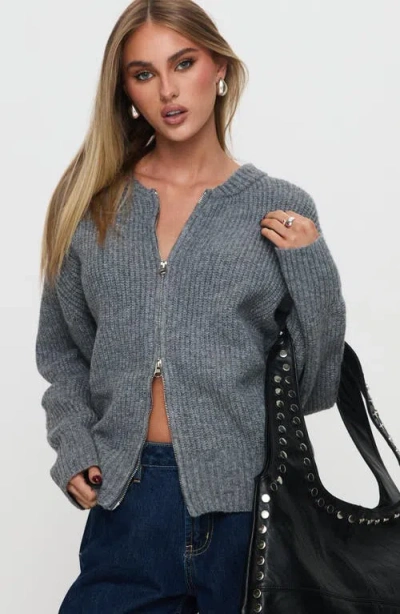 Princess Polly Lexene Zip Cardigan In Gray