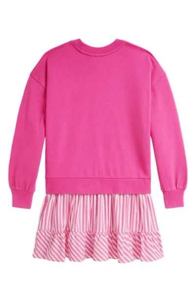 Polo Ralph Lauren Mixed Media Long Sleeve Dress In Pink