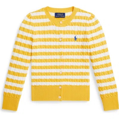 Polo Ralph Lauren Ralph Lauren Striped Mini-cable Cotton Cardigan In Yellow