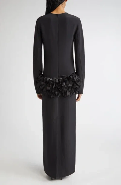 Totême Toteme Petal Long Sleeve Wool & Silk Evening Dress In Black