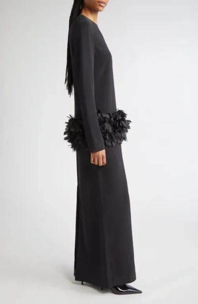 Totême Toteme Petal Long Sleeve Wool & Silk Evening Dress In Black