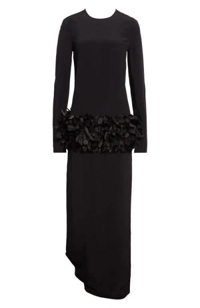 Totême Toteme Petal Long Sleeve Wool & Silk Evening Dress In Black