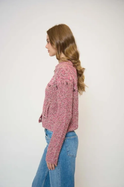 Central Park West Parker Marled Collared Cardigan In Pink