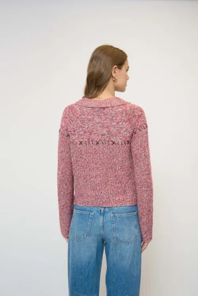 Central Park West Parker Marled Collared Cardigan In Pink
