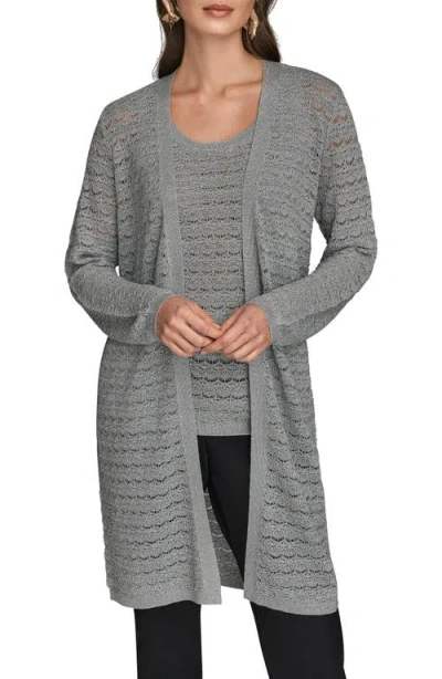 Donna Karan New York Metallic Open Cardigan In Gray