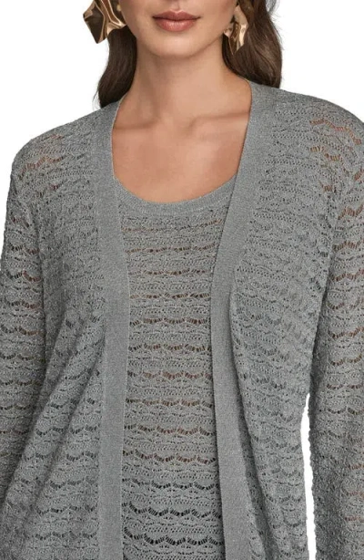 Donna Karan New York Metallic Open Cardigan In Gray